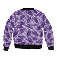 Purple Hawaii Kalo Palaka Motifs Sleeve Zip Bomber Jacket Hawaiian Taro Leaves Elegant Vibes - Polynesian Pride