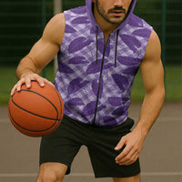 Purple Hawaii Kalo Palaka Motifs Sleeveless Zip Hoodie Hawaiian Taro Leaves Elegant Vibes LT14 - Polynesian Pride