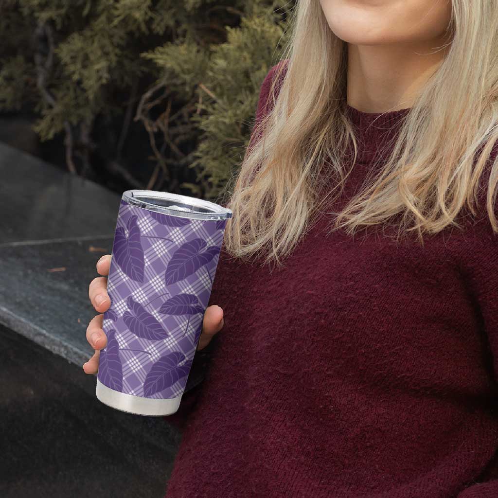 Purple Hawaii Kalo Palaka Motifs Tumbler Cup Hawaiian Taro Leaves Elegant Vibes - Polynesian Pride