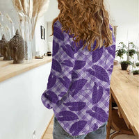 Purple Hawaii Kalo Palaka Motifs Women Casual Shirt Hawaiian Taro Leaves Elegant Vibes LT14 - Polynesian Pride