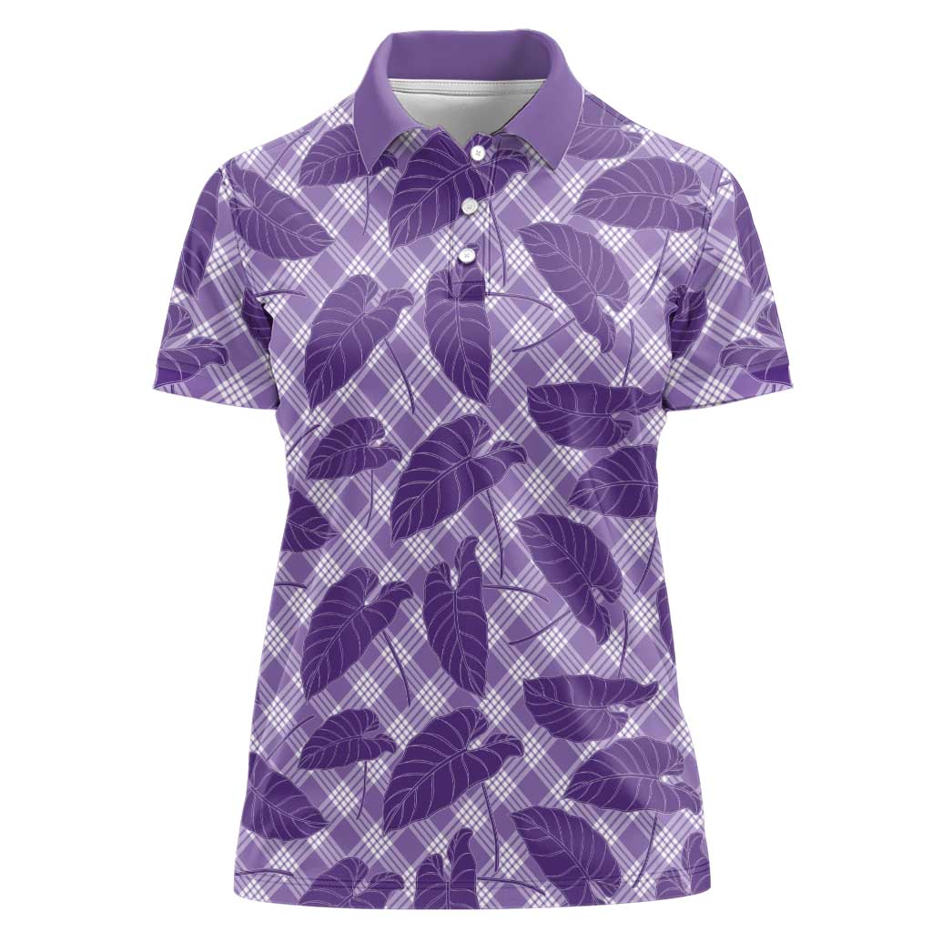 Purple Hawaii Kalo Palaka Motifs Women Polo Shirt Hawaiian Taro Leaves Elegant Vibes LT14 Female Purple - Polynesian Pride
