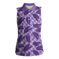 Purple Hawaii Kalo Palaka Motifs Women Sleeveless Polo Shirt Hawaiian Taro Leaves Elegant Vibes LT14 Female Purple - Polynesian Pride