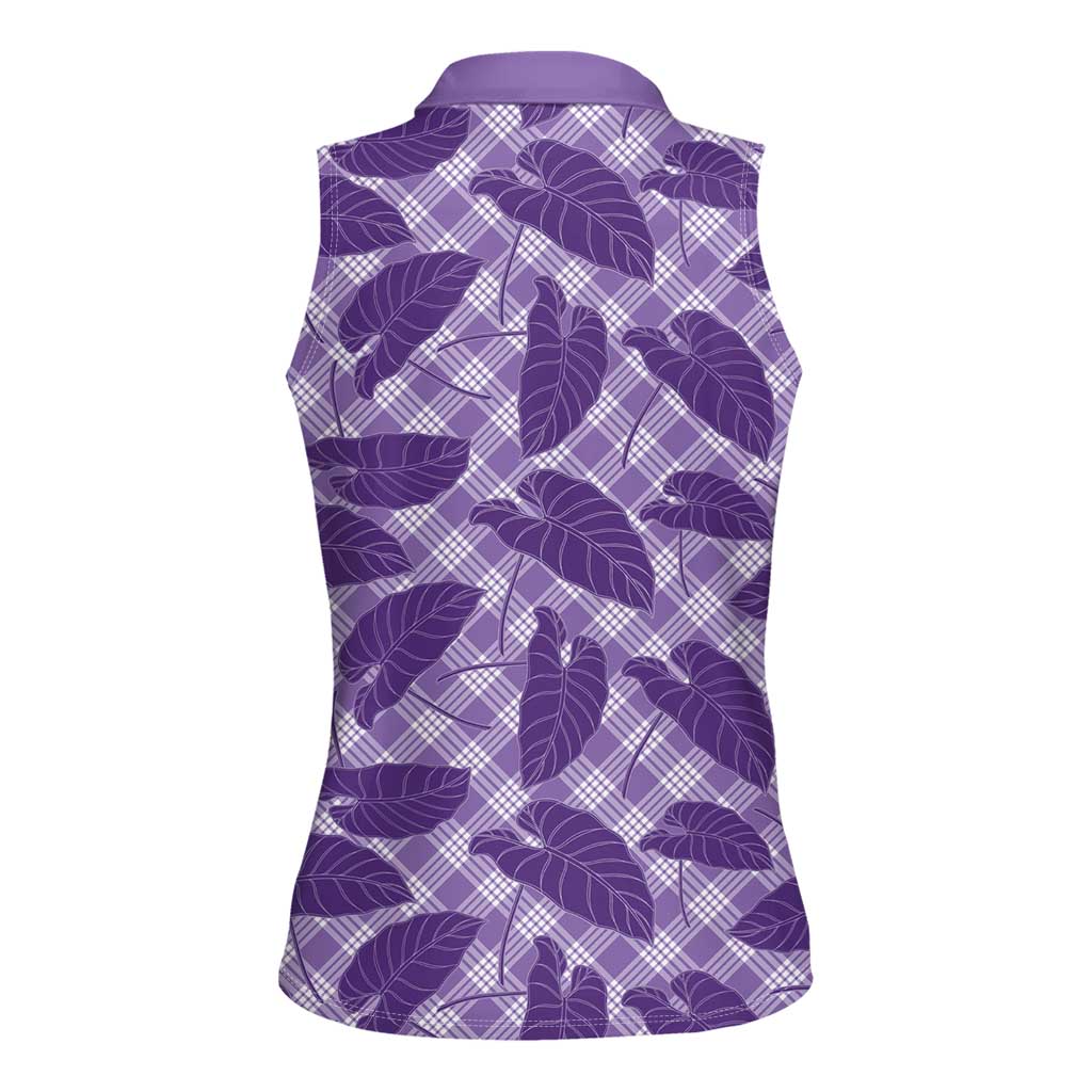 Purple Hawaii Kalo Palaka Motifs Women Sleeveless Polo Shirt Hawaiian Taro Leaves Elegant Vibes LT14 - Polynesian Pride