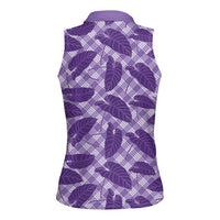 Purple Hawaii Kalo Palaka Motifs Women Sleeveless Polo Shirt Hawaiian Taro Leaves Elegant Vibes LT14 - Polynesian Pride