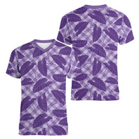 Purple Hawaii Kalo Palaka Motifs Women V-Neck T-Shirt Hawaiian Taro Leaves Elegant Vibes LT14 - Polynesian Pride