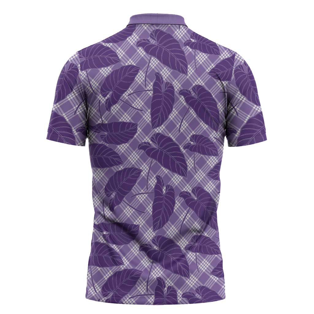 Purple Hawaii Kalo Palaka Motifs Zipper Polo Shirt Hawaiian Taro Leaves Elegant Vibes LT14 - Polynesian Pride