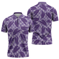 Purple Hawaii Kalo Palaka Motifs Zipper Polo Shirt Hawaiian Taro Leaves Elegant Vibes LT14 - Polynesian Pride