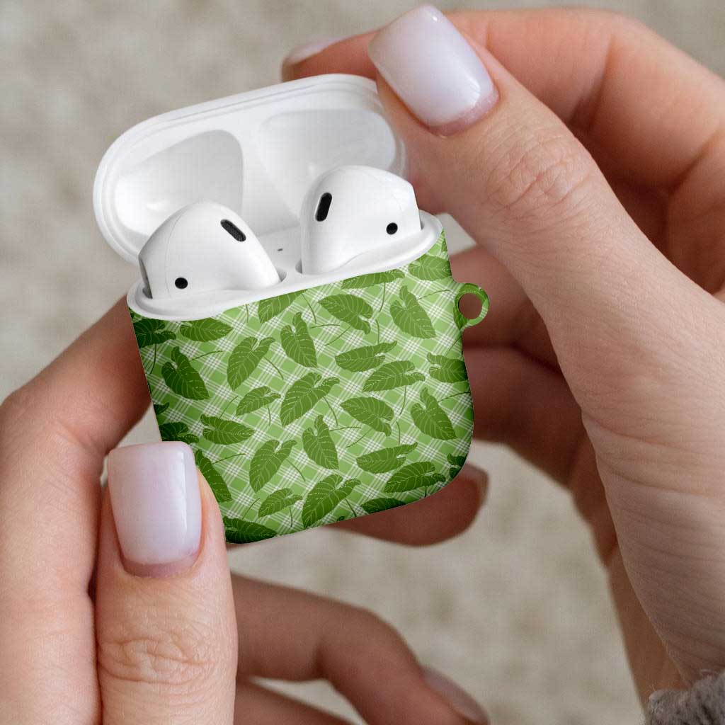 Green Hawaii Kalo Palaka Motifs AirPods Case Hawaiian Taro Leaves Elegant Vibes - Polynesian Pride