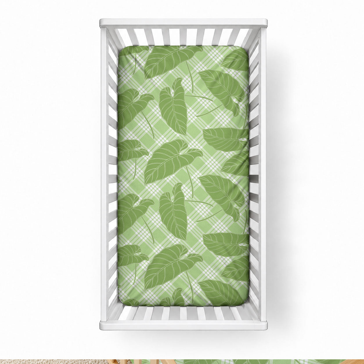 Green Hawaii Kalo Palaka Motifs Baby Bed Cover Hawaiian Taro Leaves Elegant Vibes