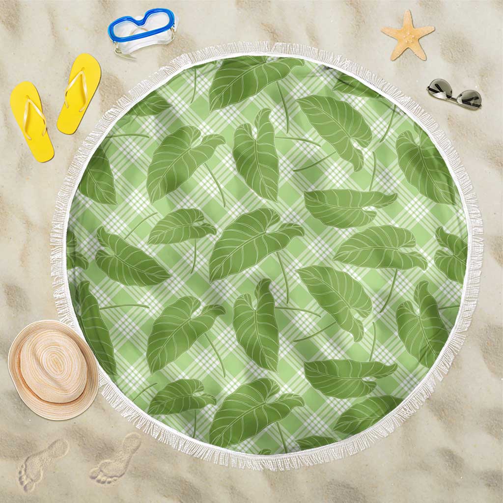 Green Hawaii Kalo Palaka Motifs Beach Blanket Hawaiian Taro Leaves Elegant Vibes LT14 One Size 150cm Green - Polynesian Pride
