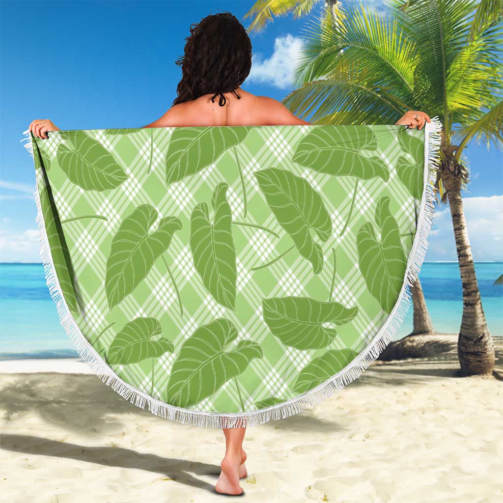 Green Hawaii Kalo Palaka Motifs Beach Blanket Hawaiian Taro Leaves Elegant Vibes LT14 - Polynesian Pride