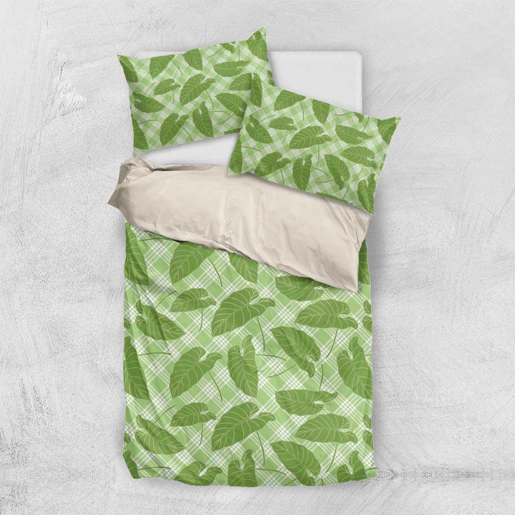 Green Hawaii Kalo Palaka Motifs Bedding Set Hawaiian Taro Leaves Elegant Vibes - Polynesian Pride