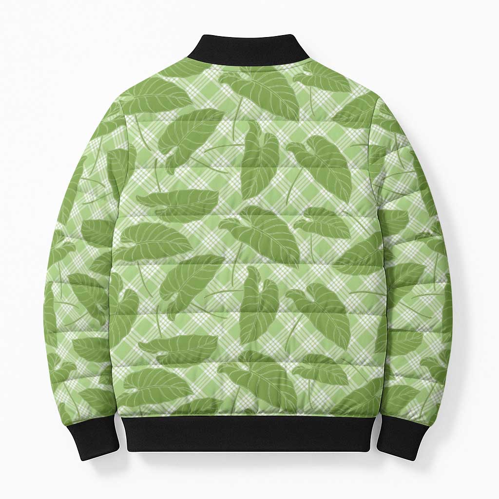 Green Hawaii Kalo Palaka Motifs Bomber Puffer Jacket Hawaiian Taro Leaves Elegant Vibes LT14 - Polynesian Pride