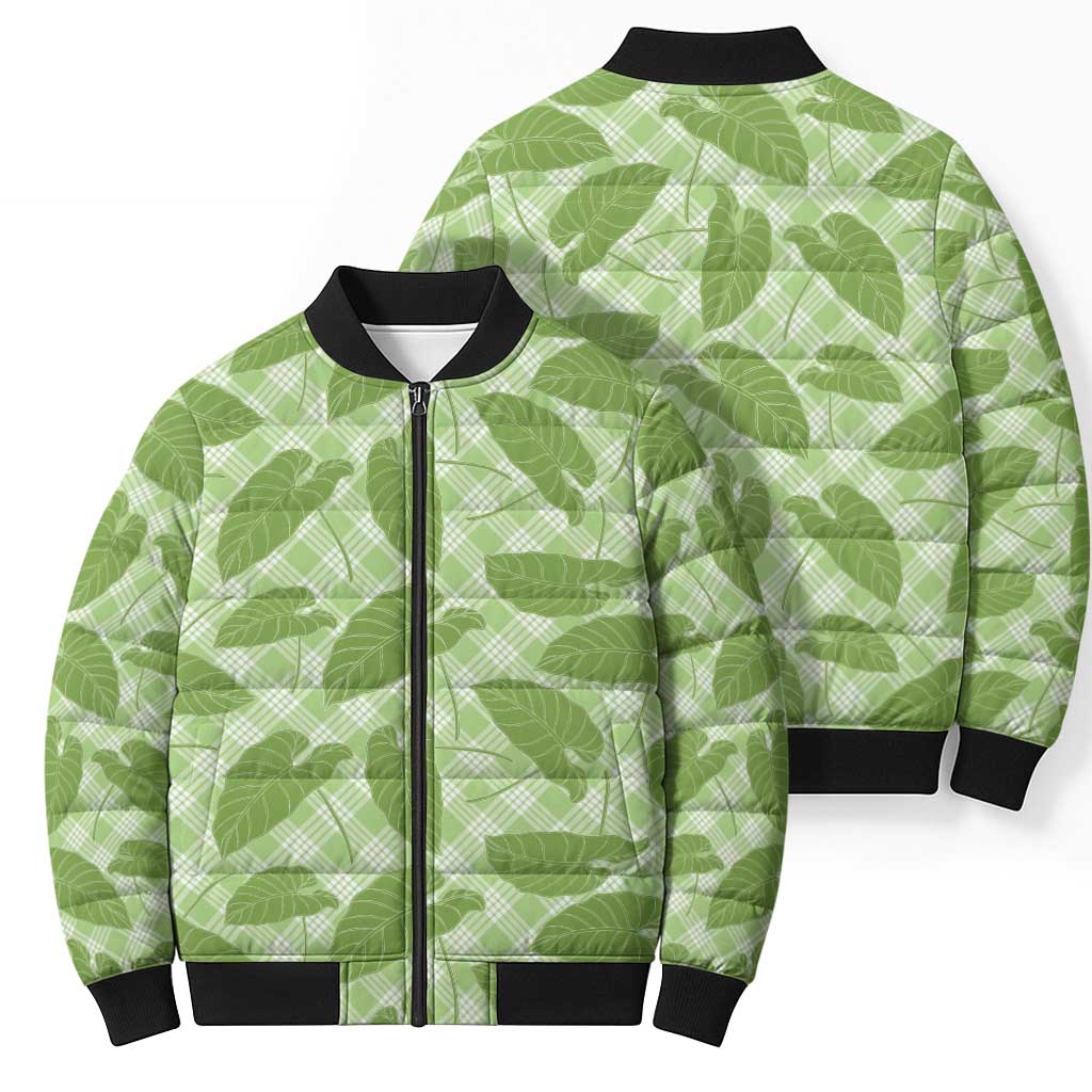 Green Hawaii Kalo Palaka Motifs Bomber Puffer Jacket Hawaiian Taro Leaves Elegant Vibes LT14 - Polynesian Pride