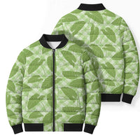 Green Hawaii Kalo Palaka Motifs Bomber Puffer Jacket Hawaiian Taro Leaves Elegant Vibes LT14 - Polynesian Pride