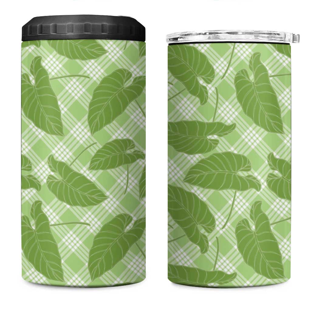 Green Hawaii Kalo Palaka Motifs 4 in 1 Can Cooler Tumbler Hawaiian Taro Leaves Elegant Vibes LT14 One Size: 16 oz Green - Polynesian Pride