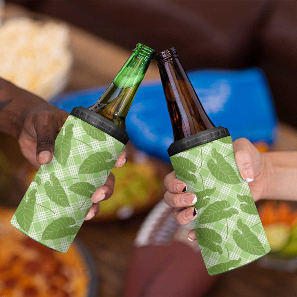 Green Hawaii Kalo Palaka Motifs 4 in 1 Can Cooler Tumbler Hawaiian Taro Leaves Elegant Vibes LT14 - Polynesian Pride