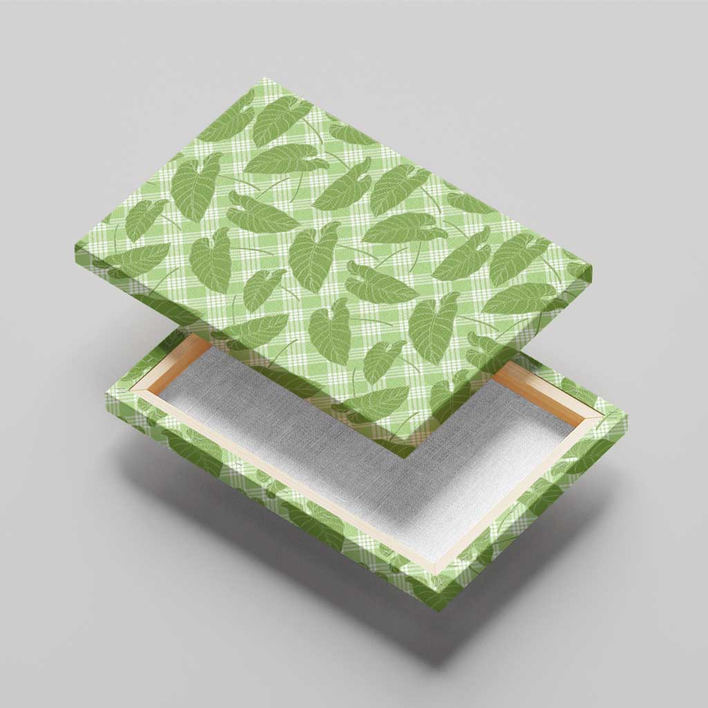 Green Hawaii Kalo Palaka Motifs Canvas Wall Art Hawaiian Taro Leaves Elegant Vibes - Polynesian Pride
