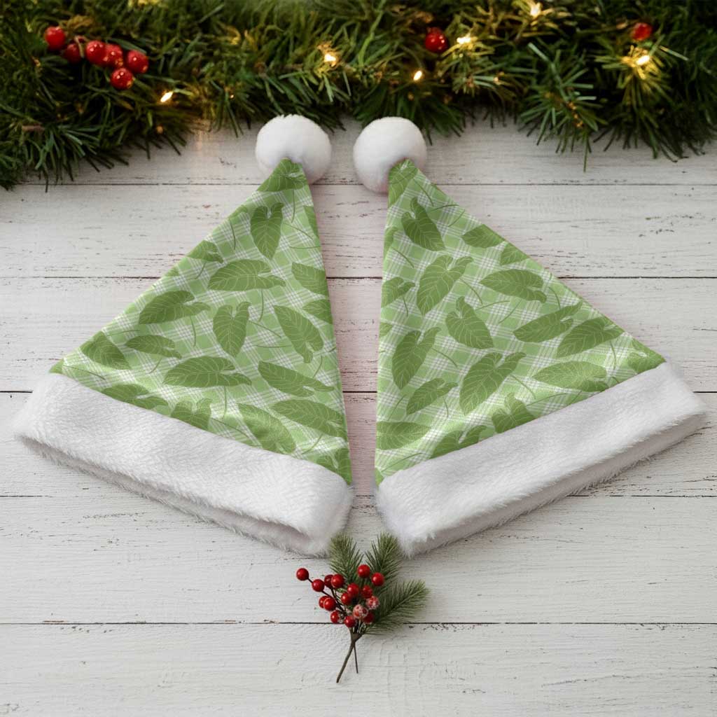 Green Hawaii Kalo Palaka Motifs Christmas Santa Hat Hawaiian Taro Leaves Elegant Vibes - Polynesian Pride