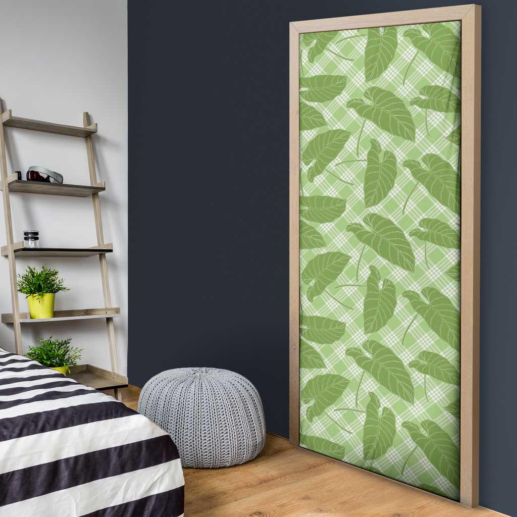 Green Hawaii Kalo Palaka Motifs Door Cover Hawaiian Taro Leaves Elegant Vibes - Polynesian Pride