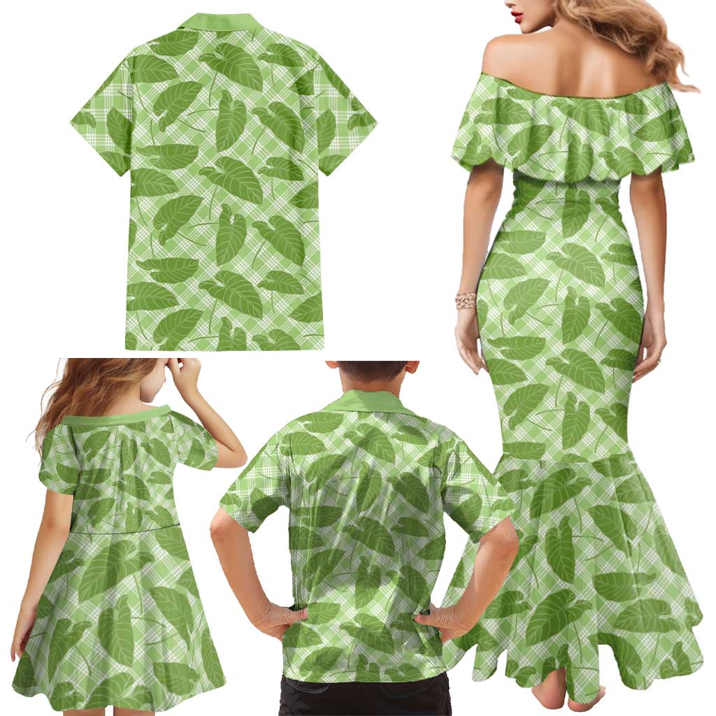 Green Hawaii Kalo Palaka Motifs Family Matching Mermaid Dress and Hawaiian Shirt Hawaiian Taro Leaves Elegant Vibes LT14 - Polynesian Pride