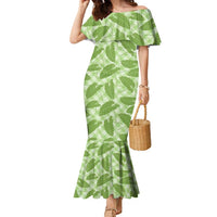 Green Hawaii Kalo Palaka Motifs Family Matching Mermaid Dress and Hawaiian Shirt Hawaiian Taro Leaves Elegant Vibes LT14 Mom's Dress Green - Polynesian Pride