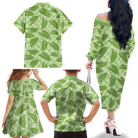Green Hawaii Kalo Palaka Motifs Family Matching Off The Shoulder Long Sleeve Dress and Hawaiian Shirt Hawaiian Taro Leaves Elegant Vibes LT14 - Polynesian Pride