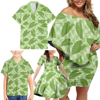 Green Hawaii Kalo Palaka Motifs Family Matching Off Shoulder Short Dress and Hawaiian Shirt Hawaiian Taro Leaves Elegant Vibes LT14 - Polynesian Pride