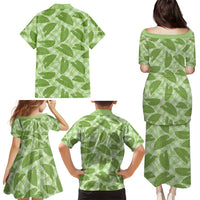 Green Hawaii Kalo Palaka Motifs Family Matching Puletasi and Hawaiian Shirt Hawaiian Taro Leaves Elegant Vibes LT14 - Polynesian Pride