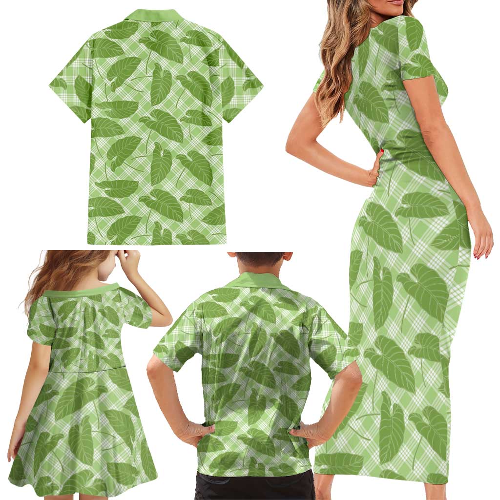 Green Hawaii Kalo Palaka Motifs Family Matching Short Sleeve Bodycon Dress and Hawaiian Shirt Hawaiian Taro Leaves Elegant Vibes LT14 - Polynesian Pride