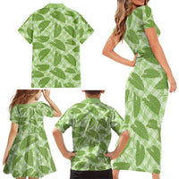 Green Hawaii Kalo Palaka Motifs Family Matching Short Sleeve Bodycon Dress and Hawaiian Shirt Hawaiian Taro Leaves Elegant Vibes LT14 - Polynesian Pride