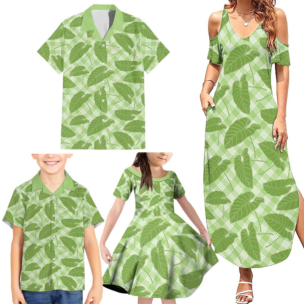 Green Hawaii Kalo Palaka Motifs Family Matching Summer Maxi Dress and Hawaiian Shirt Hawaiian Taro Leaves Elegant Vibes LT14 - Polynesian Pride