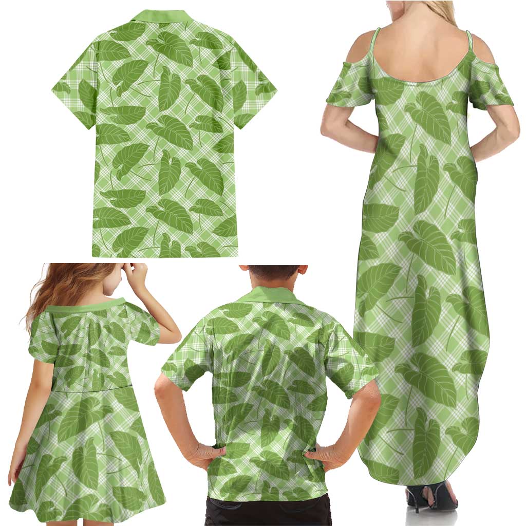 Green Hawaii Kalo Palaka Motifs Family Matching Summer Maxi Dress and Hawaiian Shirt Hawaiian Taro Leaves Elegant Vibes LT14 - Polynesian Pride