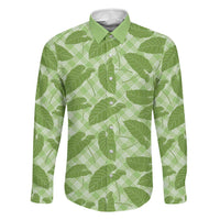 Green Hawaii Kalo Palaka Motifs Family Matching Tank Maxi Dress and Hawaiian Shirt Hawaiian Taro Leaves Elegant Vibes LT14 Dad's Shirt - Long Sleeve Green - Polynesian Pride