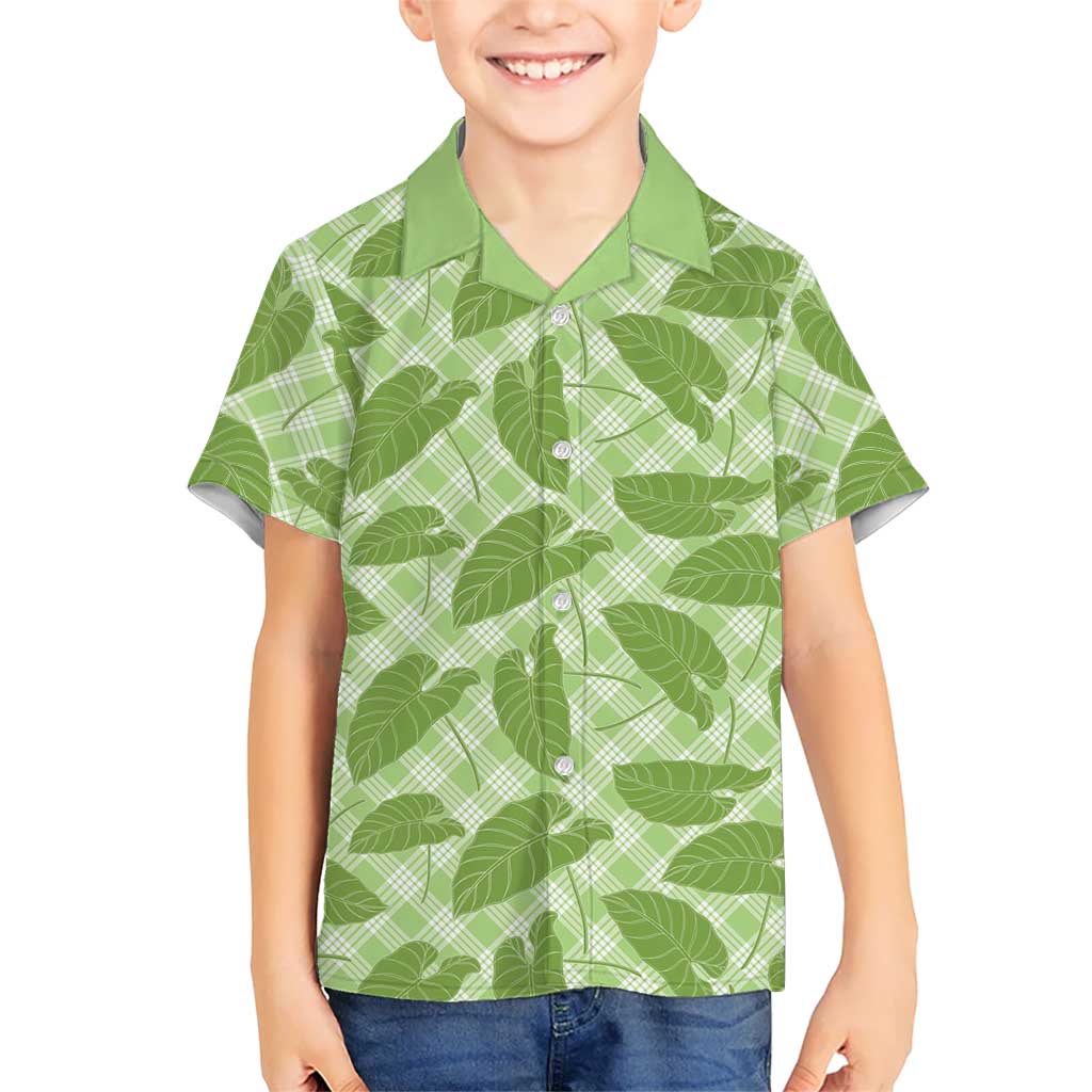 Green Hawaii Kalo Palaka Motifs Family Matching Tank Maxi Dress and Hawaiian Shirt Hawaiian Taro Leaves Elegant Vibes LT14 Son's Shirt Green - Polynesian Pride