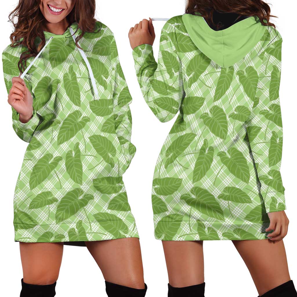 Green Hawaii Kalo Palaka Motifs Hoodie Dress Hawaiian Taro Leaves Elegant Vibes LT14 - Polynesian Pride
