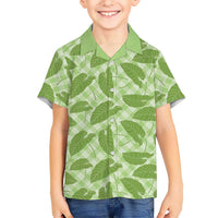 Green Hawaii Kalo Palaka Motifs Kid Hawaiian Shirt Hawaiian Taro Leaves Elegant Vibes - Polynesian Pride