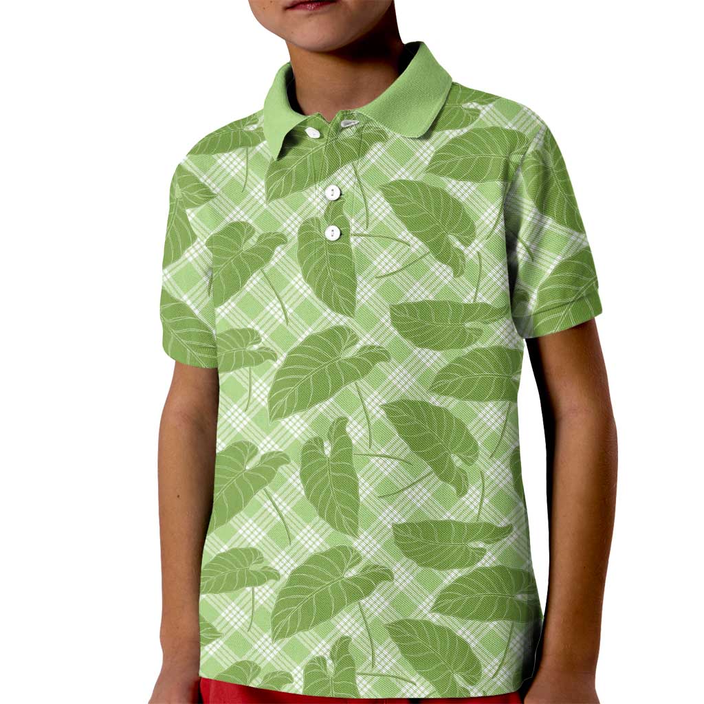Green Hawaii Kalo Palaka Motifs Kid Polo Shirt Hawaiian Taro Leaves Elegant Vibes - Polynesian Pride