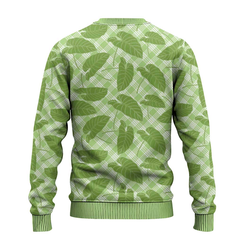 Green Hawaii Kalo Palaka Motifs Ugly Christmas Sweater Hawaiian Taro Leaves Elegant Vibes LT14 - Polynesian Pride