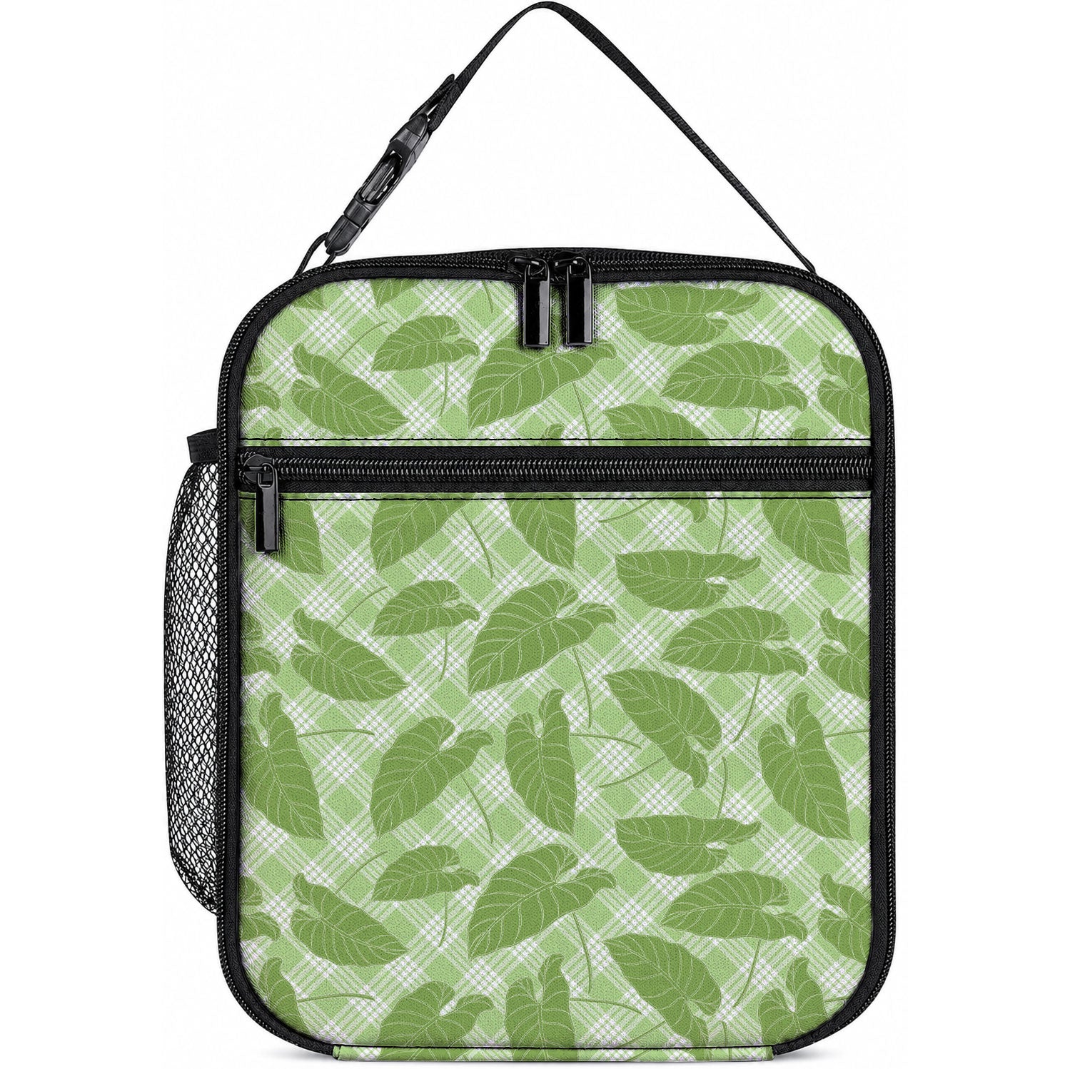 Green Hawaii Kalo Palaka Motifs Lunch Bag Hawaiian Taro Leaves Elegant Vibes LT14 10.2 × 8.3 × 4.3 inch Green - Polynesian Pride