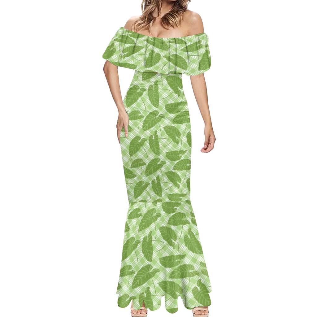 Green Hawaii Kalo Palaka Motifs Mermaid Dress Hawaiian Taro Leaves Elegant Vibes LT14 - Polynesian Pride