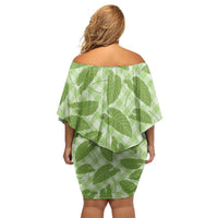 Green Hawaii Kalo Palaka Motifs Off Shoulder Short Dress Hawaiian Taro Leaves Elegant Vibes LT14 - Polynesian Pride