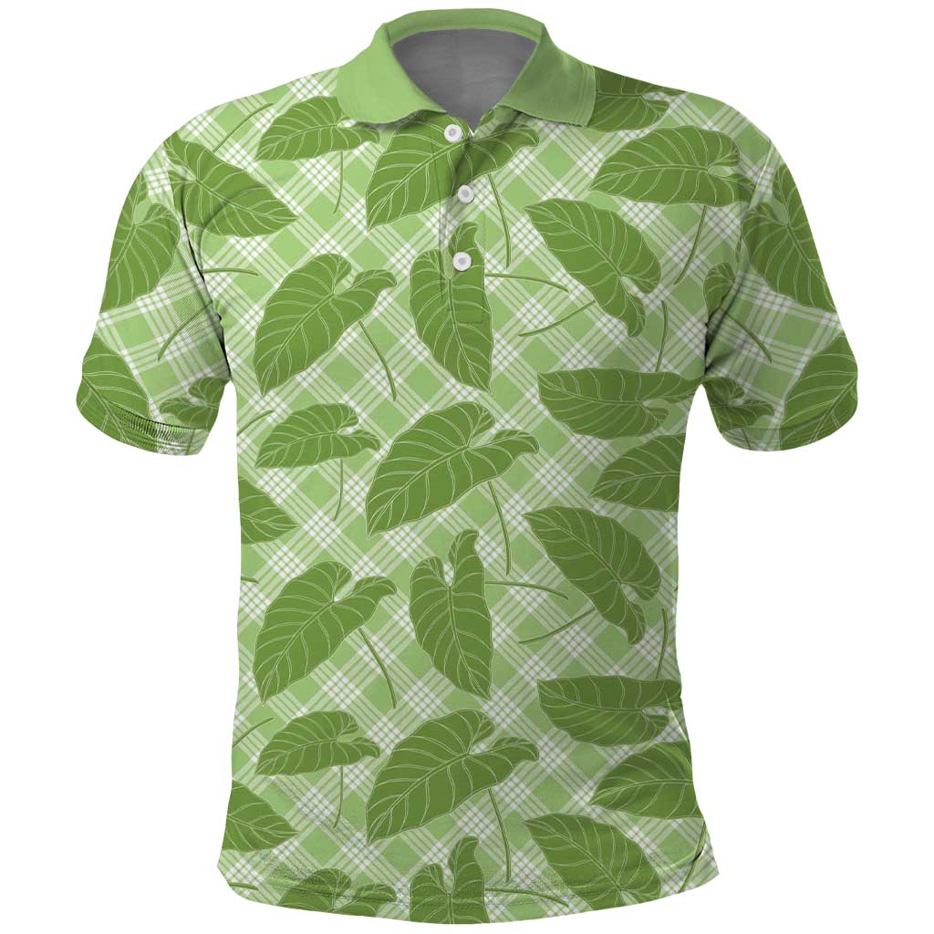 Green Hawaii Kalo Palaka Motifs Polo Shirt Hawaiian Taro Leaves Elegant Vibes - Polynesian Pride