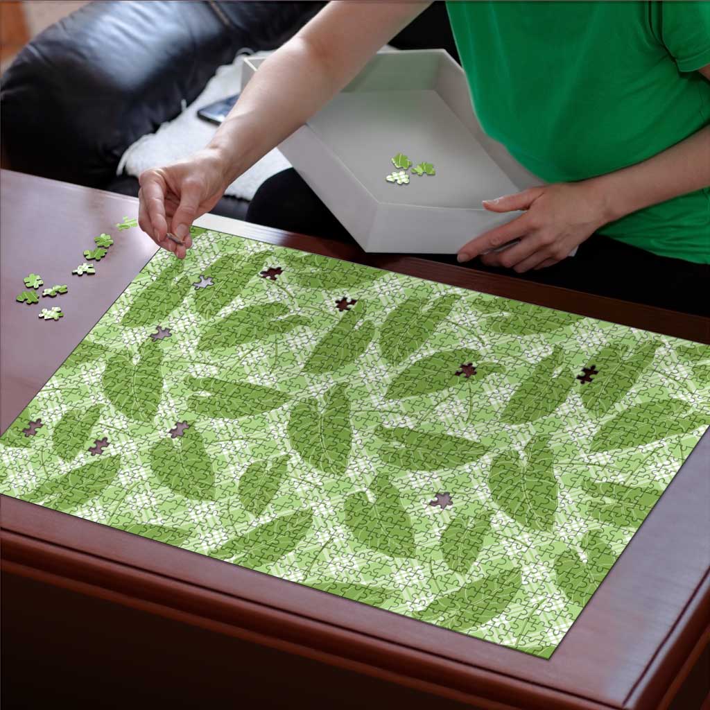Green Hawaii Kalo Palaka Motifs Puzzle Hawaiian Taro Leaves Elegant Vibes - Polynesian Pride