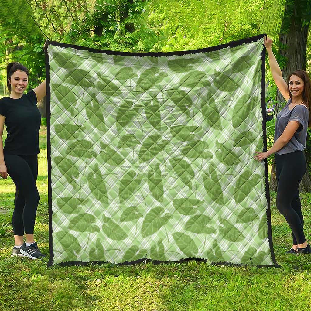 Green Hawaii Kalo Palaka Motifs Quilt Hawaiian Taro Leaves Elegant Vibes - Polynesian Pride