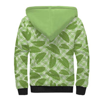 Green Hawaii Kalo Palaka Motifs Sherpa Hoodie Hawaiian Taro Leaves Elegant Vibes LT14 - Polynesian Pride