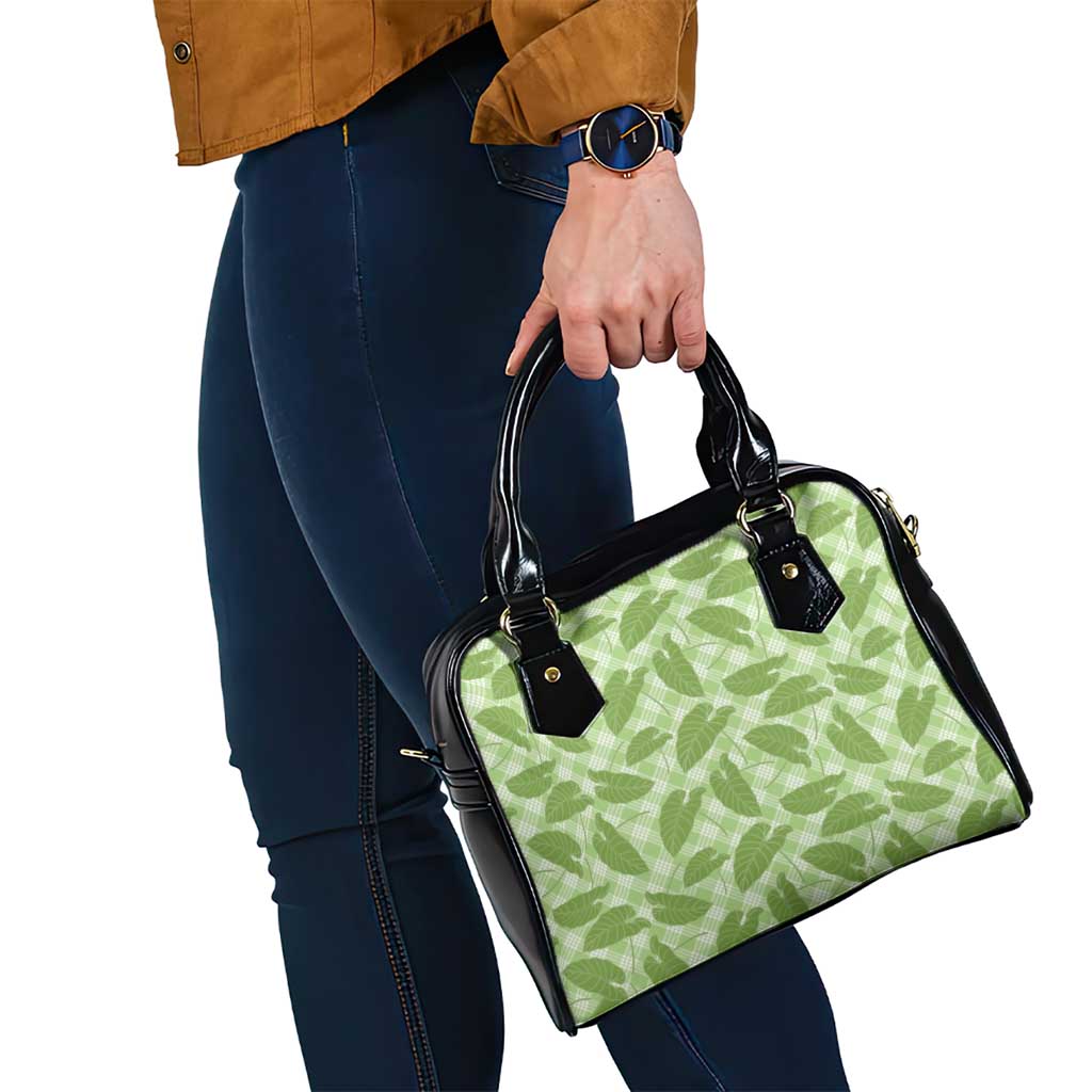 Green Hawaii Kalo Palaka Motifs Shoulder Handbag Hawaiian Taro Leaves Elegant Vibes - Polynesian Pride