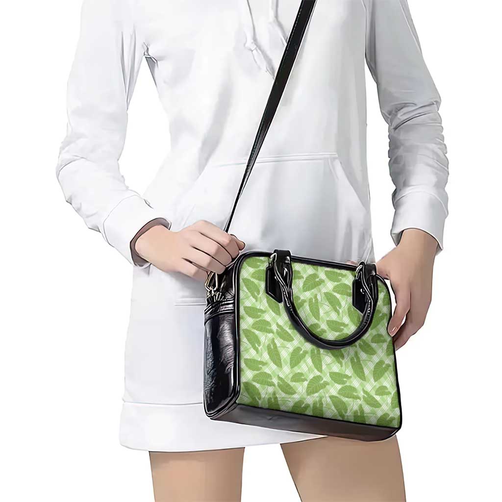 Green Hawaii Kalo Palaka Motifs Shoulder Handbag Hawaiian Taro Leaves Elegant Vibes - Polynesian Pride