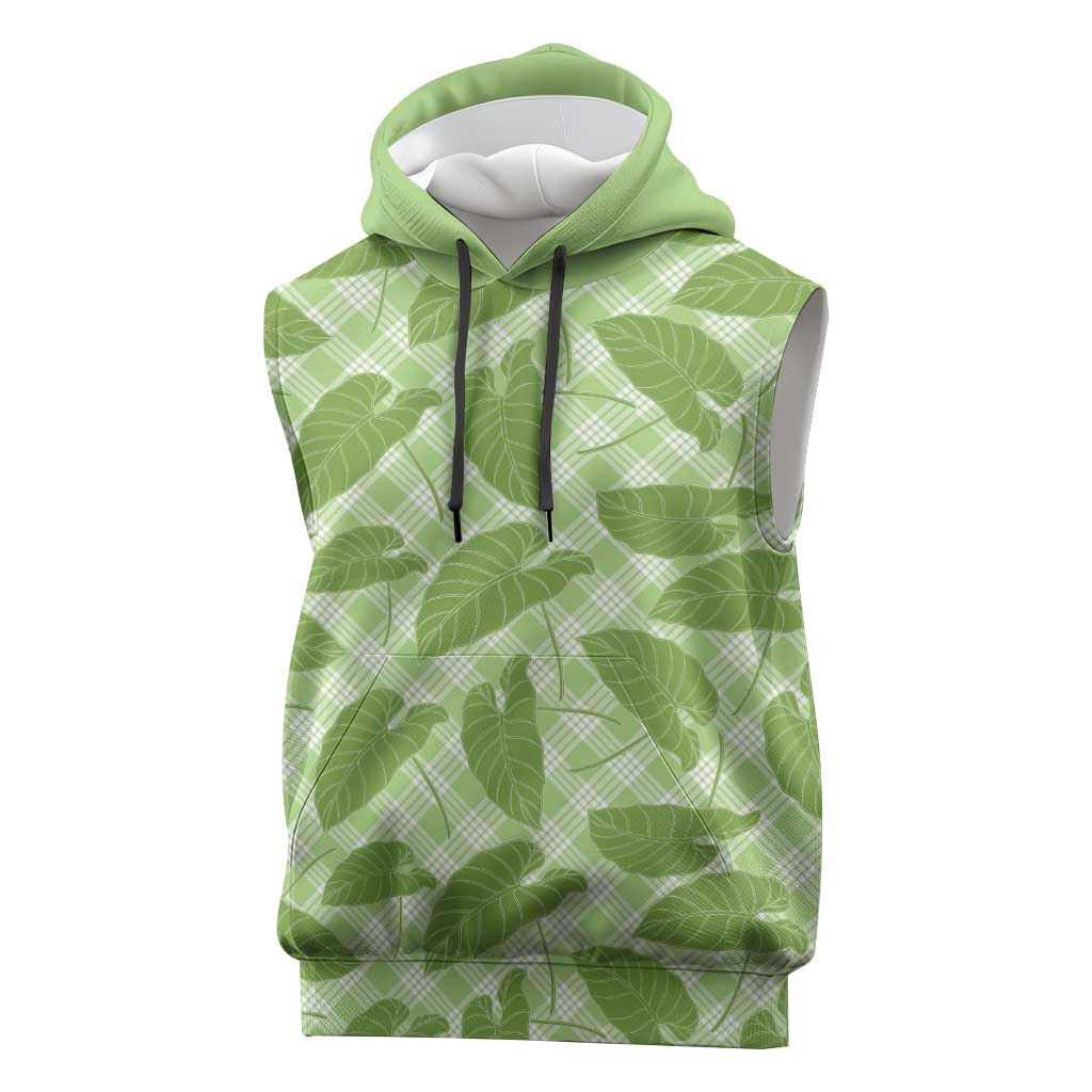 Green Hawaii Kalo Palaka Motifs Sleeveless Hoodie Hawaiian Taro Leaves Elegant Vibes LT14 Green - Polynesian Pride
