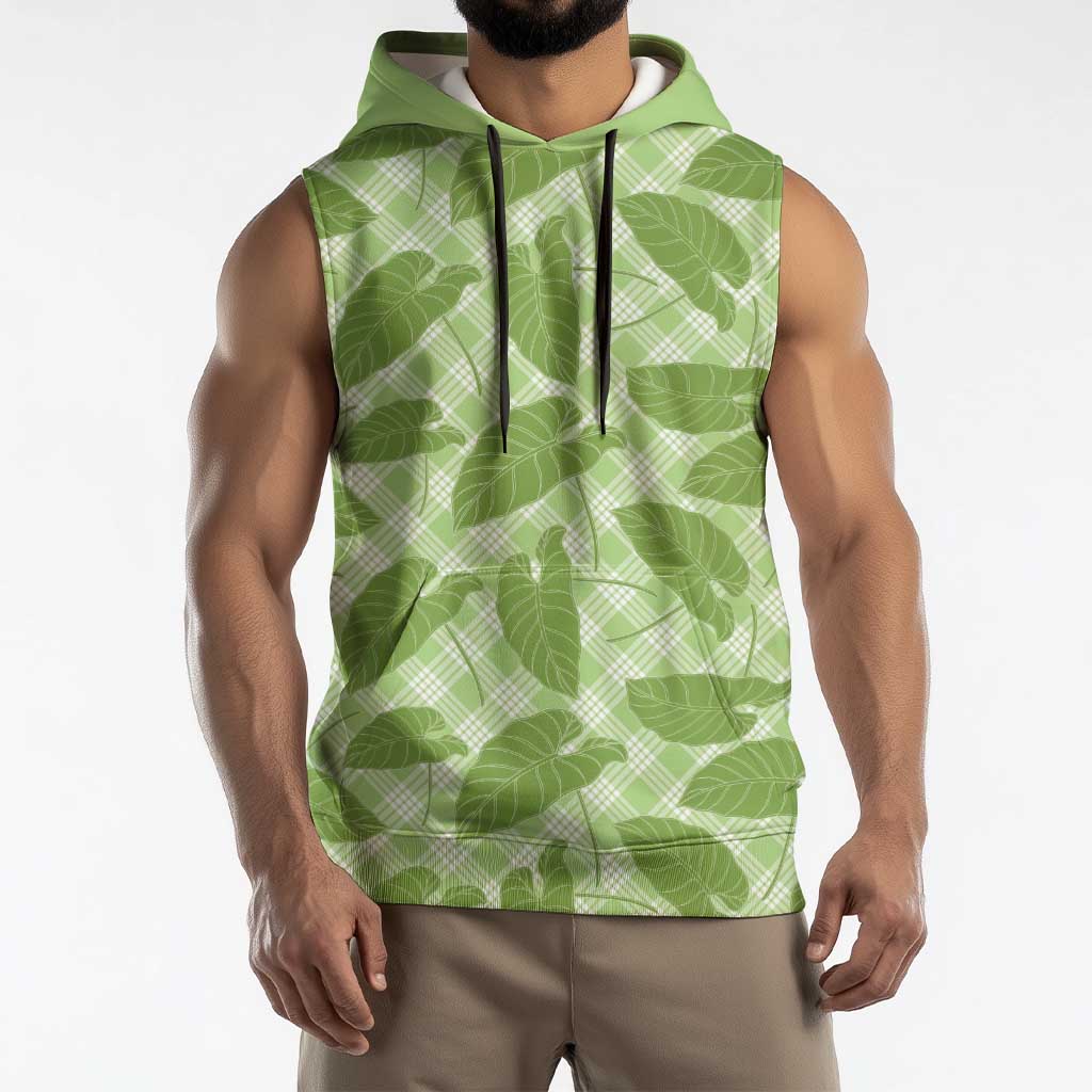 Green Hawaii Kalo Palaka Motifs Sleeveless Hoodie Hawaiian Taro Leaves Elegant Vibes LT14 - Polynesian Pride